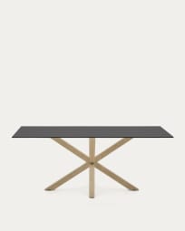 Τραπέζι Argo από μαύρο γυαλί και ατσάλινα πόδια σε φινίρισμα ξύλου 200 x 100 εκ.