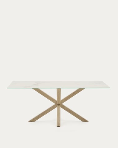 Argo porcelain table in white with steel wooden effect legs 200 x 100 cm