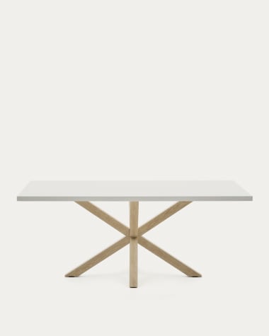 Stół Argo z melaminy z białym wykończeniem i nogami ze stali drewnopodobnej 200 x 100 cm