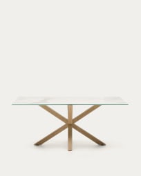 Argo porcelain table in white with steel wooden effect legs 180 cm