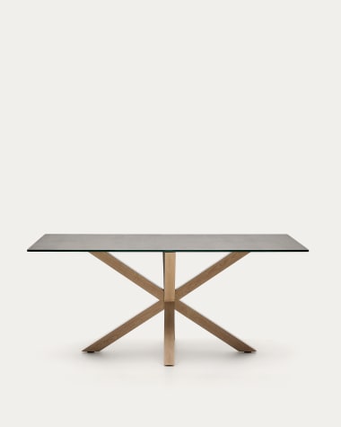 Tisch Argo aus Iron Moss-Porzellan und Beinen aus Stahl in Holzoptik, 180 x 100 cm