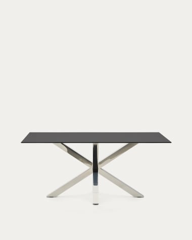 Table Argo en verre noir mat et pieds en acier inoxydable 160 x 90 cm