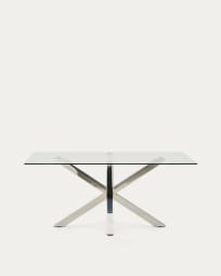 Τραπέζι Argo, γυαλί και πόδια από ανοξείδωτο ατσάλι, 160 x 90 εκ