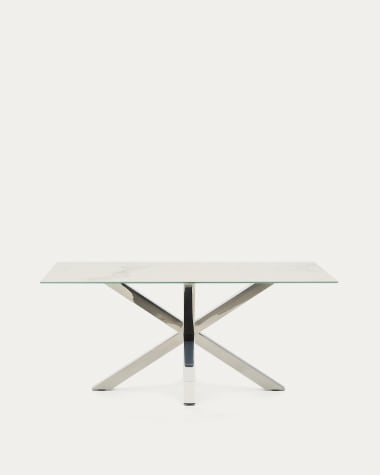 Argo tafel afgewerkt in Kalos wit porselein en roestvrijstalen poten 160 x 90 cm
