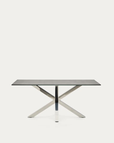 Tisch Argo aus Iron Moss-Porzellan und Beinen aus Edelstahl, 160 x 90 cm