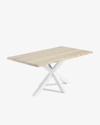 Argo oak veneer table with a whitewashed finish and white steel legs, 160 x 90 cm