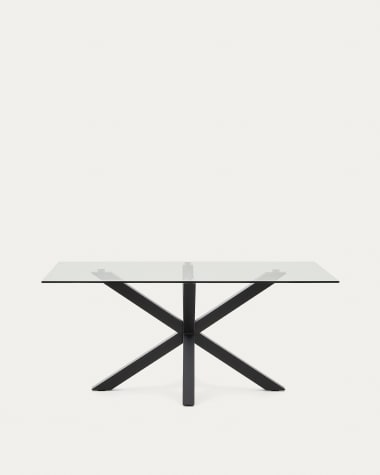 Argo glass table with steel legs with black finish 160 (90) x 90 cm