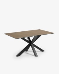 Argo tafel 160 cm porselein afwerking Iron Corten zwart benen