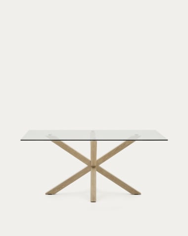 Argo Tisch aus Glas und Stahlbeine in Holzoptik 160 x 90 cm