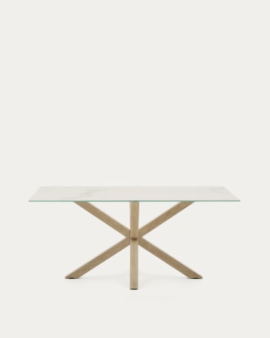 Argo porcelain table in white with steel wooden effect legs 160 cm