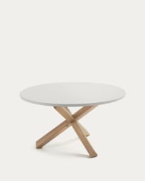 Τραπέζι Lotus σε λευκό χρώμα με μασίφ δρύινα πόδια, Ø 120 cm