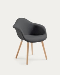Καρέκλα Kevya, σκούρο γκρι και πόδια από ξύλο οξυάς