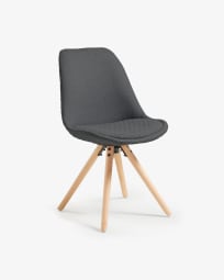 Καρέκλα Ralf με γεμισμένο κάθισμα, σκούρο γκρι και πόδια από μασίφ ξύλο οξυάς