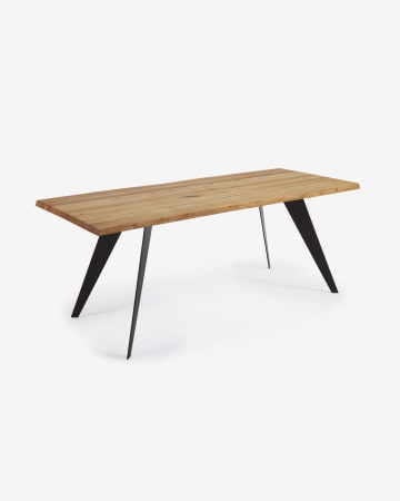 Koda oak veneer table with natural finish and steel legs with black finish 180 x 100 cm