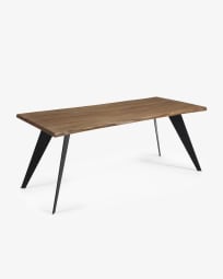 Koda oak veneer table with a distressed finish and black steel legs, 180 x 100 cm