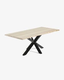 Argo oak veneer table with a whitewashed finish and black steel legs, 220 x 100 cm