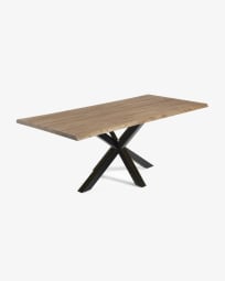 Argo oak veneer table with a distressed finish and black steel legs, 220 x 100 cm