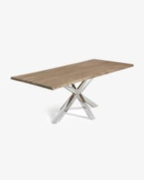 Argo oak veneer table with a distressed finish and stainless steel legs, 220 x 100 cm