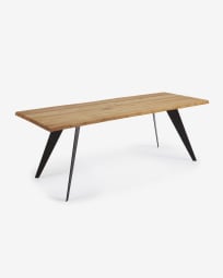 Τραπέζι Koda, καπλαμάς δρυός σε φυσικό φινίρισμα και μαύρα ατσάλινα πόδια, 220x100εκ