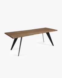 Τραπέζι Koda, παλαιωμένος καπλαμάς δρυός και μαύρα ατσάλινα πόδια, 220x100εκ