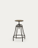 Malira steel kitchen stool with a black finish and solid bamboo seat, 66-84 cm