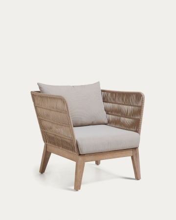 Belleny armchair in beige cord and solid acacia wood, 100% FSC
