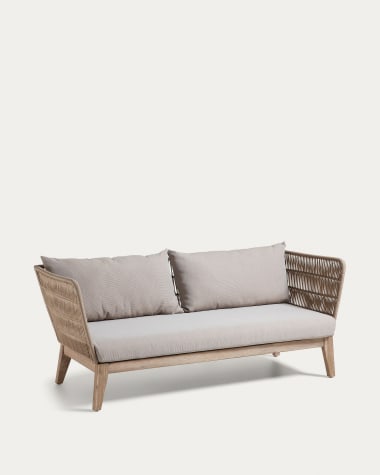 Sofa 3-osobowa Belleny beżowa lina i lite drewno akacjowe 176 cm 100% FSC