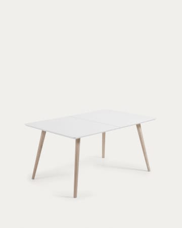 Table extensible Eunice 160 (260) x 100 cm laqué blanc avec pieds en frêne massif