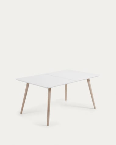 Eunice ausziehbarer Tisch 160 (260) x 100 cm mit weißen Beinen aus massivem Eschenholz