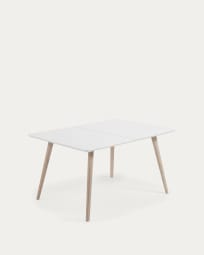 Eunice ausziehbarer Tisch 140 (220) x 90 cm mit weißen Beinen aus massivem Eschenholz