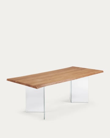Lotty Tisch Eichenfurnier mit natürlichem Finish und Glasbeinen 220 x 100 cm