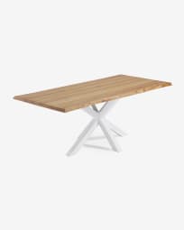 Table Argo placage de chêne finition naturelle et pieds acier finition blanche 220 x 100cm