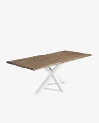 Argo oak veneer table with a distressed finish and white steel legs, 220 x 100 cm
