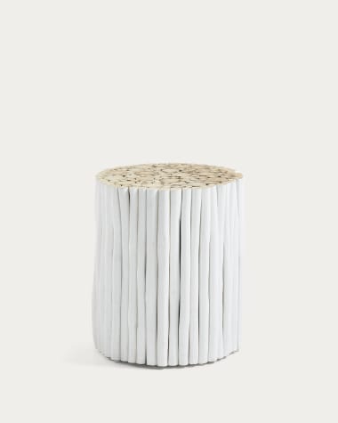 Mesa de apoio Filip de madeira maciça de teca com acabamento branco Ø 35 cm