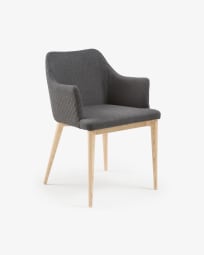 Καρέκλα Croft, σκούρο γκρι, πόδια σε μασίφ ξύλο οξυάς σε φυσικό φινίρισμα