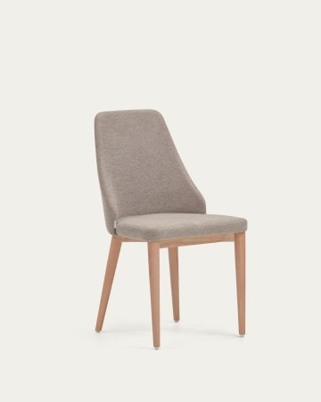 Krzesło Rosie brązowa szenila i nogi z litego jesionu z naturalnym wykończeniem