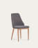 Rosie chair in dark grey chenille with solid ash wood legs in a natural finish
