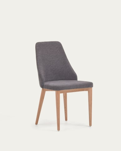 Καρέκλα Rosie, γκρι σκούρο chenille, πόδια σε μασίφ ξύλο οξυάς σε φυσικό φινίρισμα