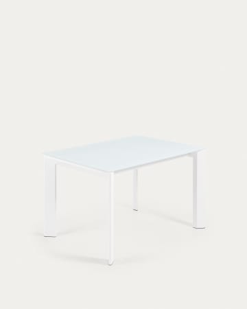 Tavolo allungabile Axis in vetro bianco e gambe in acciaio finitura bianca 120 (180) cm