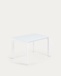 Mesa extensível Axis de vidro branco e pernas de aço acabamento branco 120 (180) cm