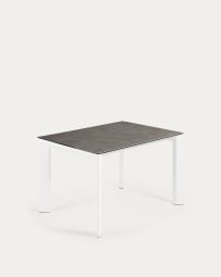Table extensible Axis grès cérame finition Vulcano Cendrée pieds acier blanc 120 (180) cm