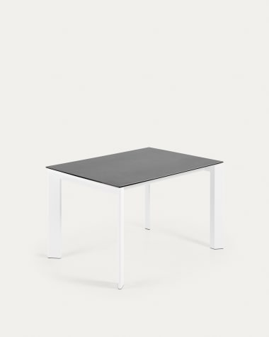 Table extensible Axis grès cérame finition Vulcano Roca et pieds acier blanc 120 (180) cm