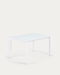 Axis uitschuifbare tafel in wit glas en wit stalen poten 140 (200) cm