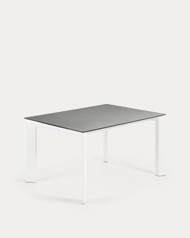Table extensible Axis grès cérame finition Hydra Plomo et pieds en acier blanc 140(200)cm