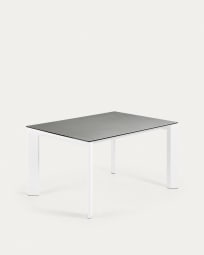 Table extensible Axis grès cérame finition Hydra Plomo et pieds en acier blanc 140(200)cm