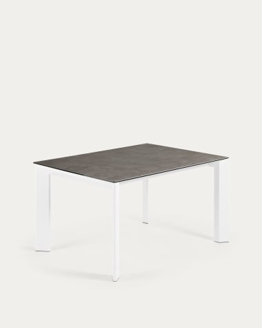 Table extensible Axis grès cérame finition Vulcano Cendrée pieds acier blanc 140(200)cm