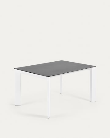 Table extensible Axis grès cérame finition Vulcano Roca et pieds acier blanc 140 (200) cm