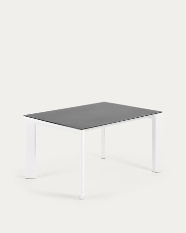 Axis uitschuifbare tafel porselein met Vulcano Roca afwerking en witte poten 140 (200) cm