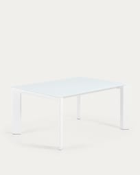 Axis uitschuifbare tafel in wit glas en wit stalen poten 160 (220) cm
