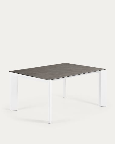 Axis extendable ceramic table in Vulcano Ceniza finish, white steel legs 160 (220) cm